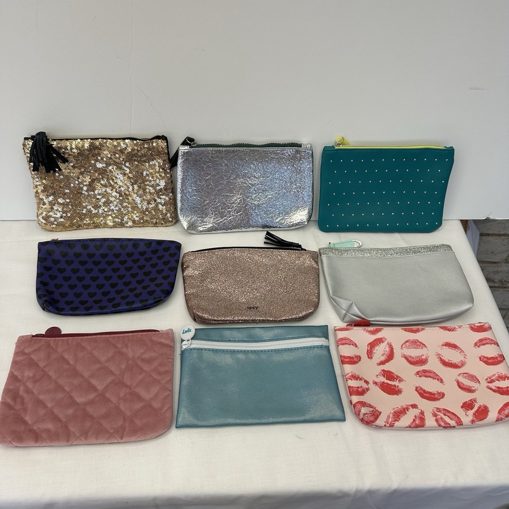 Lot of 9 IPSY Cosmetic Makeup Bags Beauty Pouches‎ EMPTY Unused Quilted Glam